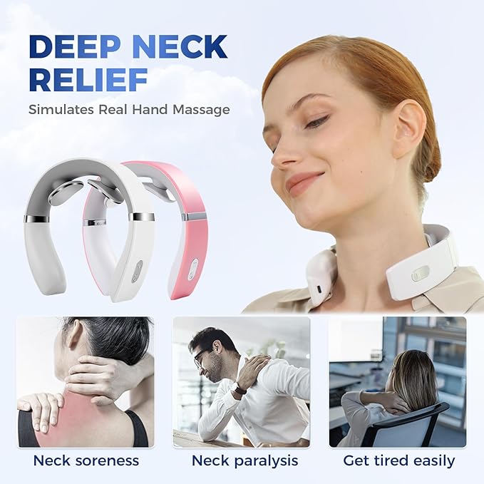 4-Head Electric Massagers Set, Vagus Nerve Stimulator Neck, 6 Modes & 16 Levels, Ergonomic Design, Promote Muscle Relaxation (Pink)