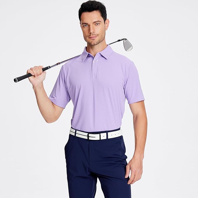 Esabel.C Jacquard Golf Shirts for Men Moisture Wicking Short Sleeve Performance Dry Fit Active Mens Polo Shirts