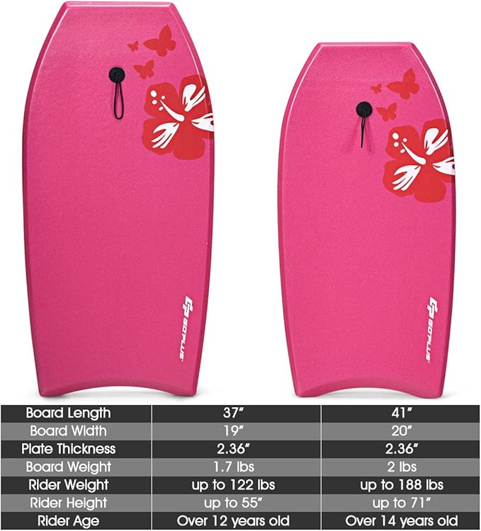 Goplus 41''/37''/33'' Lightweight Body Board for Beach, Surf Board with EPS Core, XPE Deck, HDPE Slick Bottom, Wrist Leash, Bodyboard for Kids Adults Surfing
