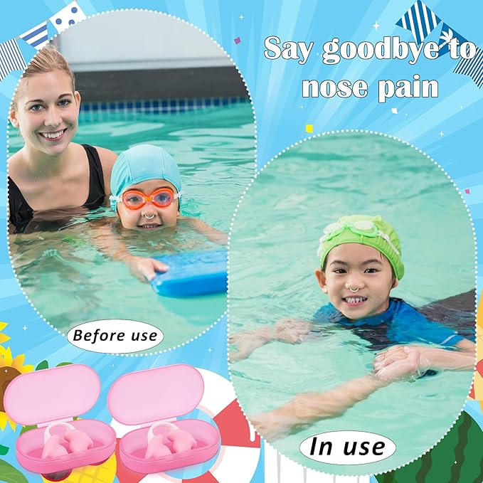 Soulchen 2 Pcs Swimming Nose Plugs Silicone Waterproof Painless Swim Nose Clip with Storage Box for Adults Kids Men Women Beginners