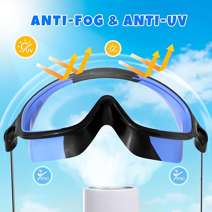 Swim Goggles for Kids 3-15 with Earplugs Large Frame Anti-Fog/UV Swimming Goggles for Boys Girls Toddler 2PCS