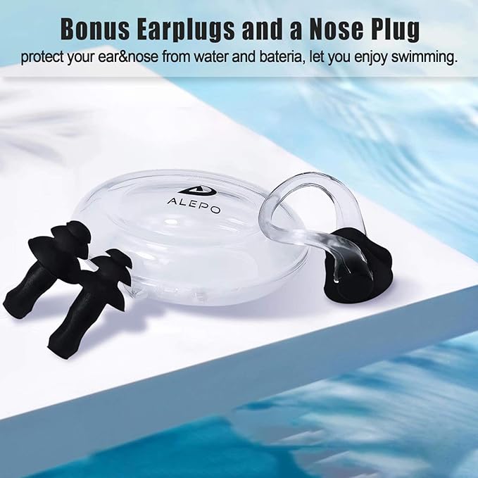 2 Pack Unisex Swim Caps with 3D Ear Protection, Durable Flexible Silicone Swimming Hats for Women Men Kids Adults, Bathing Swimming Caps for Short/Long Hair with Ear Plugs&Nose Clip