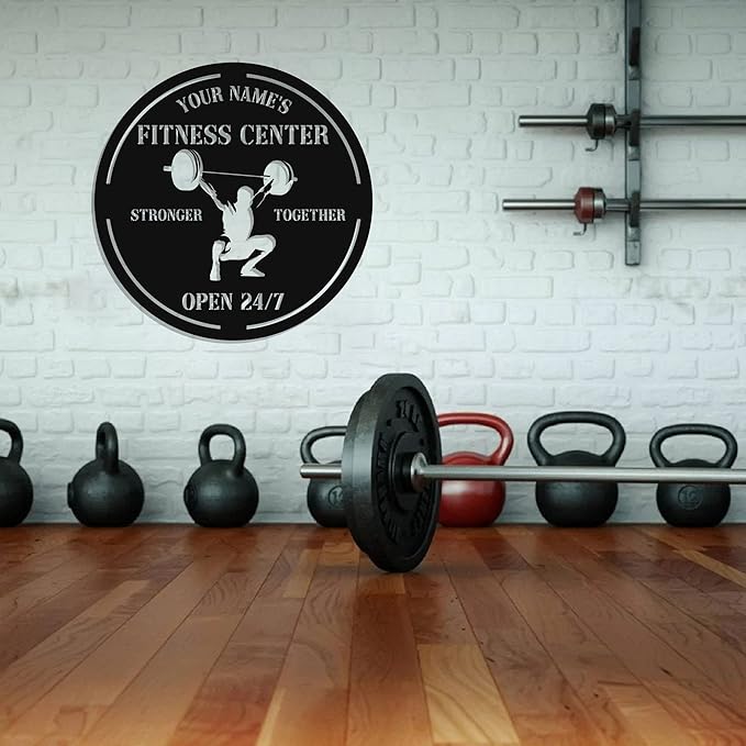 Personalized Home Gym LED Tin Metal Sign Multiple Sizes, Gym Sign Wall Decor, Exercise Workout Room Decor Fitness Center, Motivational Inspirational Hanging Wall Art Wall Plaque (04 w/o lights)