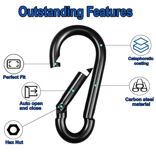 200PCS M4 Black Carabiner Clip,1.57''Inch Bulk Snap Hook Quick Link Small Carabiner Clips,Spring Link Buckle for Fishing Camping Hammock Dog Leashes-270LBS Holding Capacity