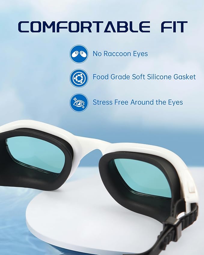 Swim Goggles, Goggles Adult with Swimming Cap, Nose Clip & Ear Plugs, UV Protection Anti-Fog Lens and Case for Adult