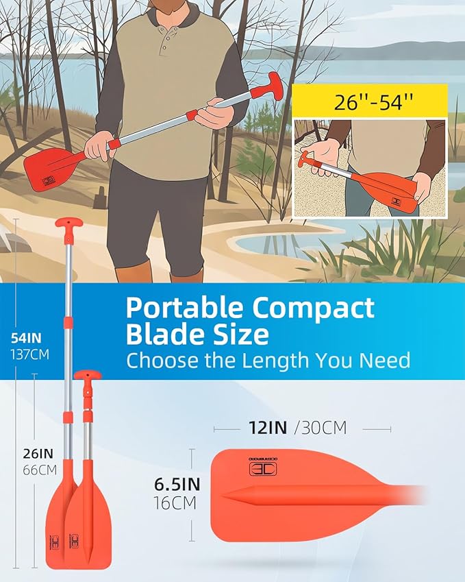 OCEANBROAD Telescoping Emergency Paddle 21''-42''(Assembling Required)/26''-54'' Aluminium Shaft for Kayaking Boating Canoeing River Tubing