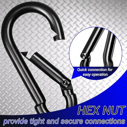 200Pcs 2.36" Heavy Duty Snap Hook Carabiners - M6 Galvanized Steel Quick Links for Keys, Hammocks, Swings, Outdoor Gear - Camping, Hiking, Fishing (Black)