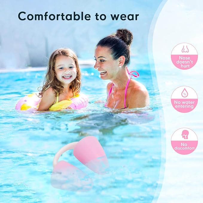 Painless Nose Plugs for Swimming,Nose Plugs for Swimming for Kids (Age 6+) and Adults, Ensure Comfort and Safety in The Water (Red, Small)