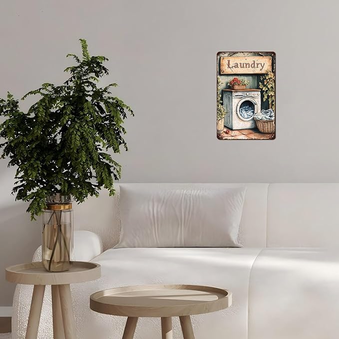 Vintage Laundry Room Tin Sign Retro Metal Poster Funny Laundry Wall Art Cafe Toilet Farm Room Garden Plaque Outdoor Farmhouse Decor Bathroom Restroom 12 * 8inch