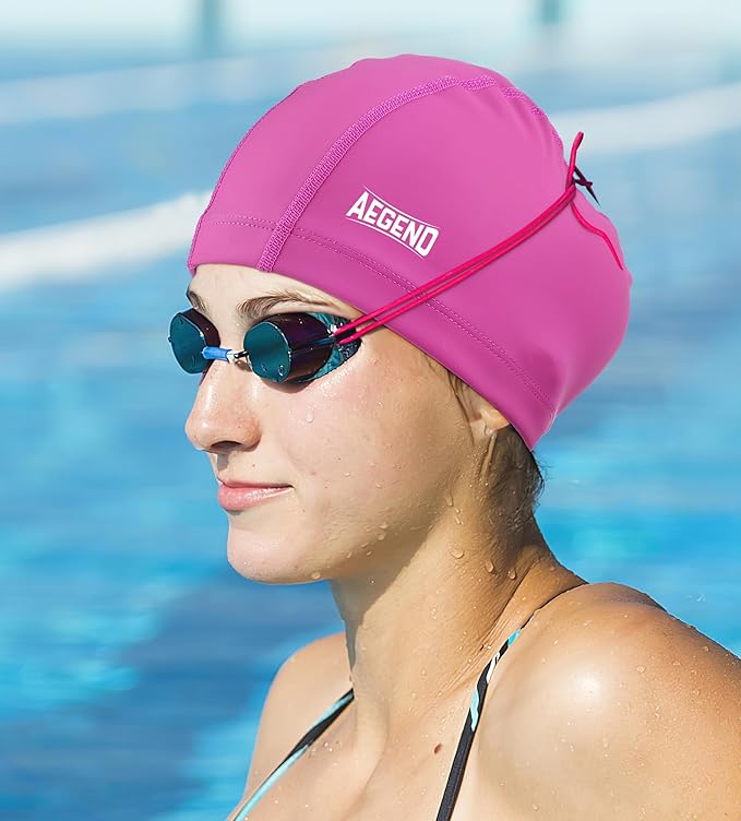 Aegend Fabric Swim Cap, Silicone Waterproof Layer - Breathable Cloth Swimming Cap, Keep Hair Dry with Hight Elasticity for Youth(8-16) Adult, 2 Sizes to Choose
