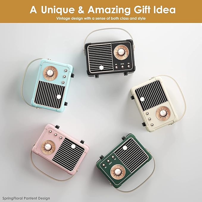 Retro Bluetooth Speaker,Wireless Vintage Small Speaker with Stereo Sound,Hands-free Call,400mA Battery,TF Card, Aux Line,Water-Proof For iOS Android Smartphone Home Office Gift Ideas White