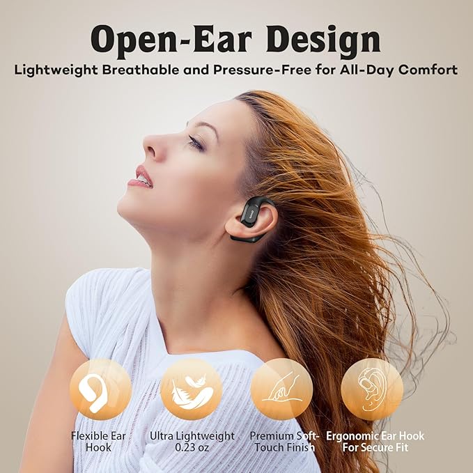 Open Ear Headphones,Over Ear Earbuds with Ergonomic Earhook,Bluetooth Headphones 5.4 with Smart Digital Display,40H Playtime,IPX6 Waterproof,Touch Control Operate Fit Cycling,Running,Workout(Black)