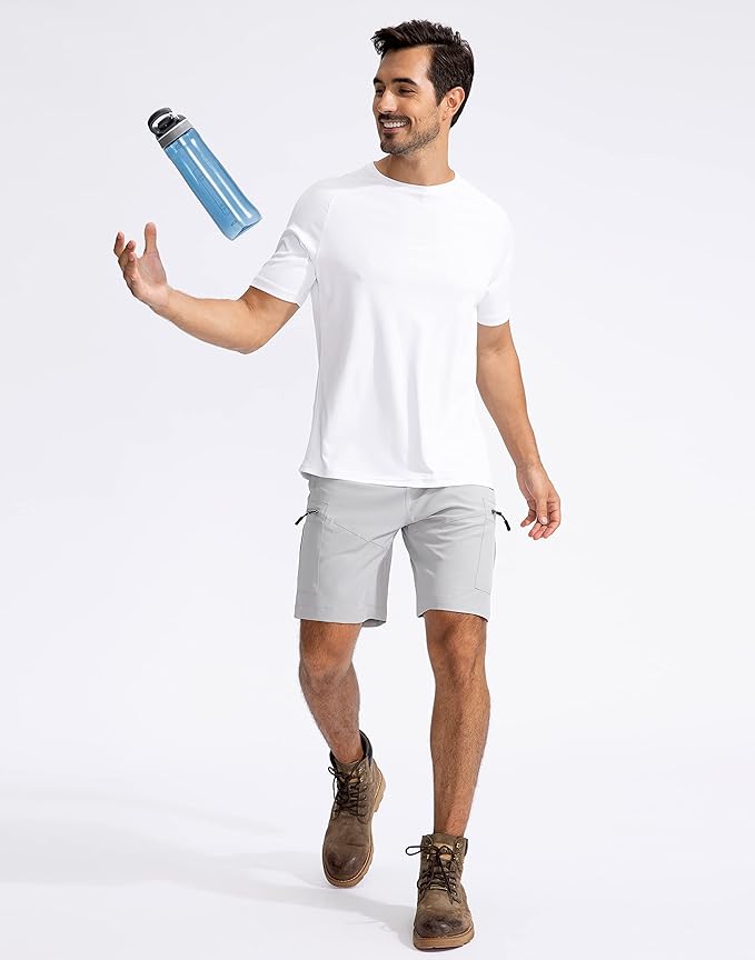 Pudolla Men's Hiking Cargo Shorts 9" Lightweight Outdoor Work Shorts for Men Travel Golf Camping Casual with 5 Zipper Pockets