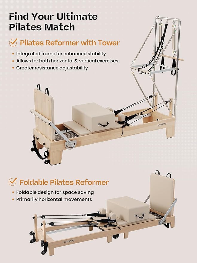 Pilates Reformer Machine, Quick-Assembly Studio Grade Pilates Equipment for Gym and Home, Oak Wood Pilates Reformer with Reformer Accessories