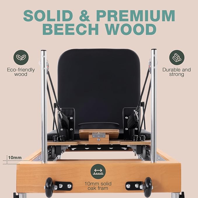 Pilates Reformer, ARKANTOS Reformer Pilates Machine Foldable Beech Wood Frame, Adjustable Resistance with Box and 2 Jump Boards, Easy Storage for Home Gym