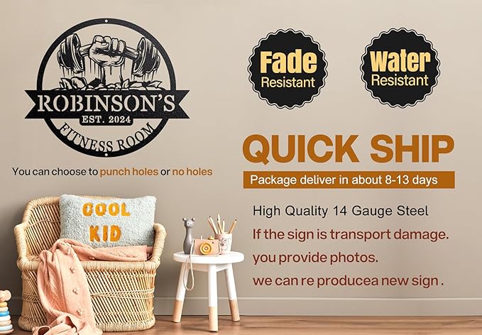 Personalized Home Gym Signs - Custom Metal Art for Workout Room – Enrich your Home Gym Decor with Unique Personalized Gym Sign & Weight Lifting - Custom Name Plaque