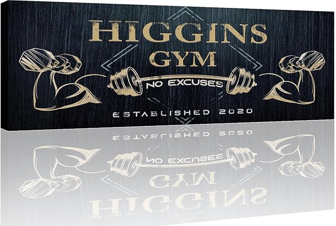 Tailored Canvases Personalized Gym Sign Wall Art Decor - Motivational Canvas for Home Gym, Workout Room, Garage, Fitness Center - Workout Inspirational Posters - Gym Name on Charcoal Background, 48x16in