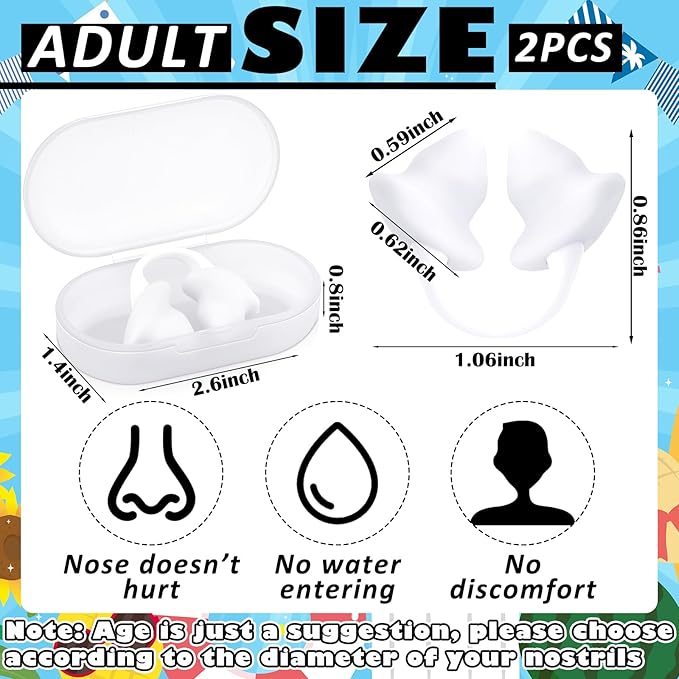 Soulchen 2 Pcs Swimming Nose Plugs Silicone Waterproof Painless Swim Nose Clip with Storage Box for Adults Kids Men Women Beginners