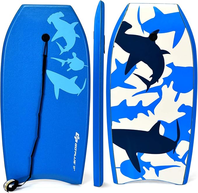 Goplus 41''/37''/33'' Lightweight Body Board for Beach, Surf Board with EPS Core, XPE Deck, HDPE Slick Bottom, Wrist Leash, Bodyboard for Kids Adults Surfing