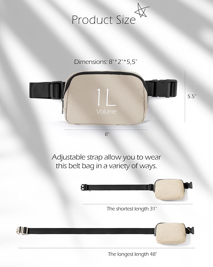 ODODOS Unisex Mini Belt Bag with Adjustable Strap Small Fanny Pack for Workout Running Traveling Hiking, Ivory Black