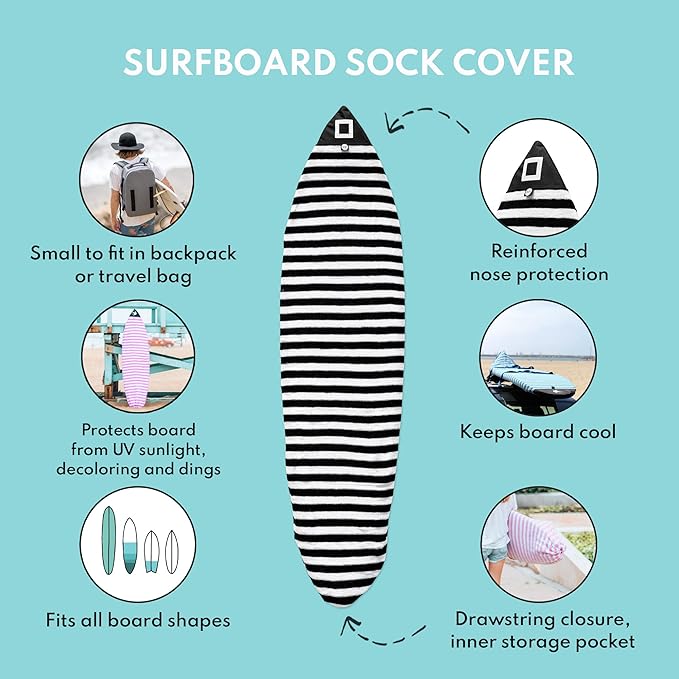 Surf Squared Surfboard Sock Cover and Paddleboard Cover - Lightweight Stretch Protective Surfboard Bag - Surfing Accessories - Shortboard, Longboard, Hybrid, Wakesurf, Standup Paddleboard SUP