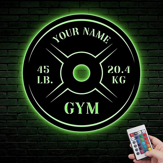 Personalized Home Gym LED Tin Metal Sign Multiple Sizes, Weight Lifting Exercise Workout Room Training Fitness Center Motivational Inspirational Quotes Decor Wall Art Hanging Accessories (06 LED)