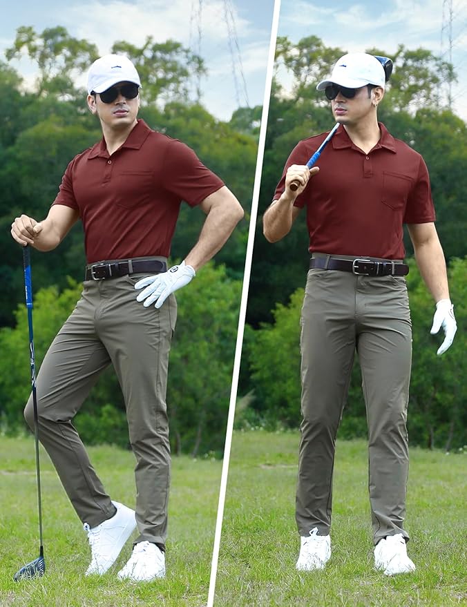 TBMPOY Men's Polo Shirts with Pocket Short Sleeve Quick Dry Casual Sports Outdoor Golf Shirt