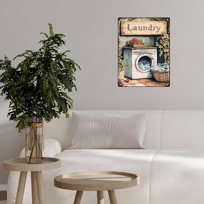Vintage Laundry Room Tin Sign Retro Metal Poster Funny Laundry Wall Art Cafe Toilet Farm Room Garden Plaque Outdoor Farmhouse Decor Bathroom Restroom 12 * 16inch