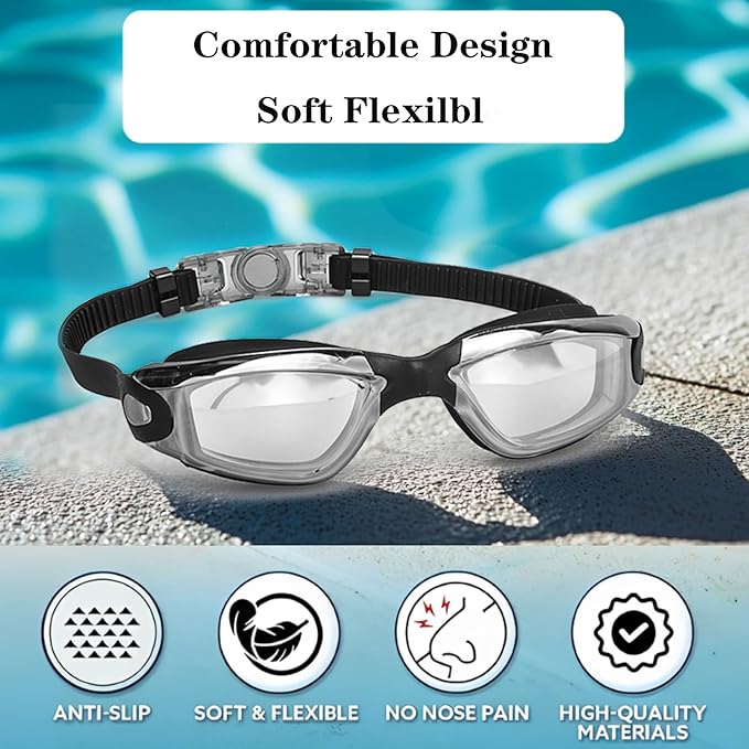 Swim Goggles Swimming Goggles No Leaking with Nose Clip, Earplugs, Swim Cap and Case for Men Women