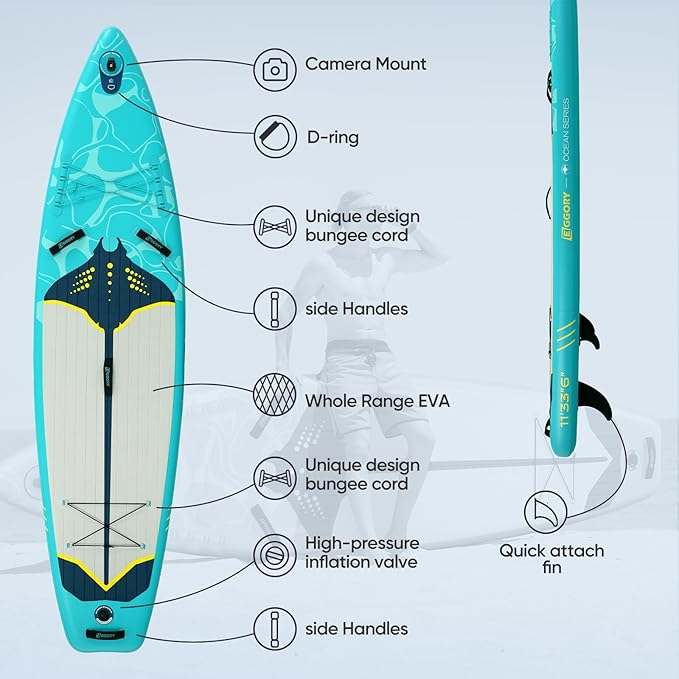 Inflatable Paddle Board,Stand Up Paddle Board Set, Extra Wide SUP Board with Removable Fin, Floating Paddle, Hand Pump, Waterproof Phone Pouch,Traveling Board