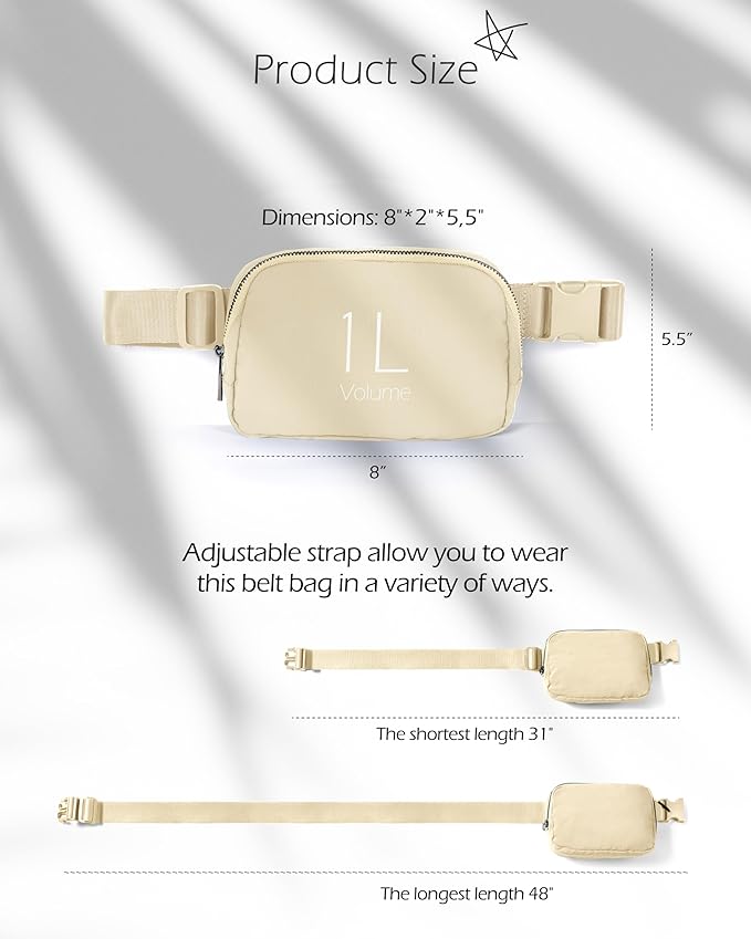 ODODOS Unisex Mini Belt Bag with Adjustable Strap Small Fanny Pack for Workout Running Traveling Hiking, Ivory