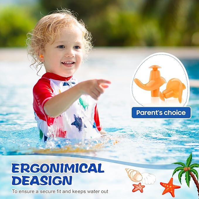 Hearprotek Swimming Ear Plugs, 3 Pairs Soft Waterproof Reusable Earplugs for Swimming Showering Bathing and Other Water Sports Suitable for 6+ Kids(Blue/Orange/Purple)