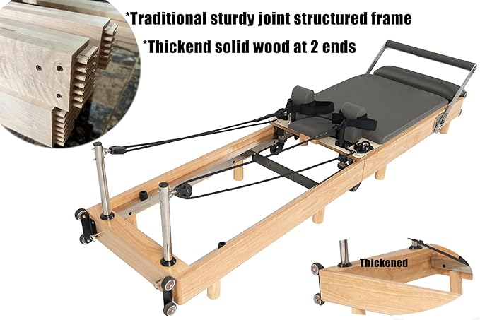Pilates Reformer Machine, Wood Foldable Pilates Machine Equipment for Home Workout
