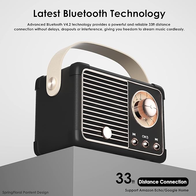 Retro Bluetooth Speaker, Vintage Decor, Small Portable Wireless Speaker,Hands-Free Call,400mA Battery,TF Card,Aux Line, for iOS Android Smartphone Home Office Gift Ideas Black