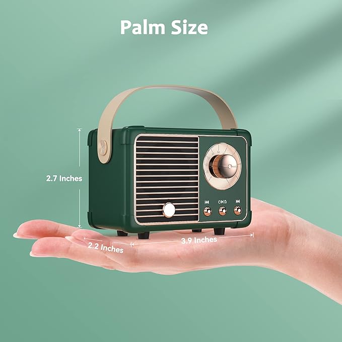 Retro Bluetooth Speaker, Cute Small Bluetooth Speakers Portable Wireless for Indoor Outdoor Vintage Home Office Decor, Perfect for Party Desk Kitchen Hiking Beach Travel Gift Ideas Green