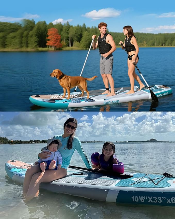 MW&QIYZN Inflatable Paddle Board for Adults, Inflatable Stand Up Paddle Boards with Premium SUP Board Accessories & Carry Bag, Wide Stance, Non-Slip Deck, Leash, Paddle