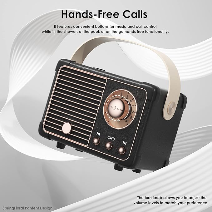 Retro Bluetooth Speaker, Vintage Decor, Small Portable Wireless Speaker,Hands-Free Call,400mA Battery,TF Card,Aux Line, for iOS Android Smartphone Home Office Gift Ideas Black