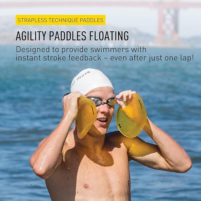 FINIS Agility Floating Swim Paddles - Strapless Design for Stroke Technique - Instant Feedback