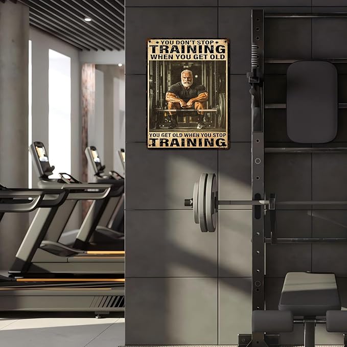 Vintage Gym Training Metal Tin Sign You Don’t Stop Training When You Get Old Wall Art Decor For Bodybuilder Funny Wall Art Home Kitchen Gym Boxing Club Fitness 12 * 16inch