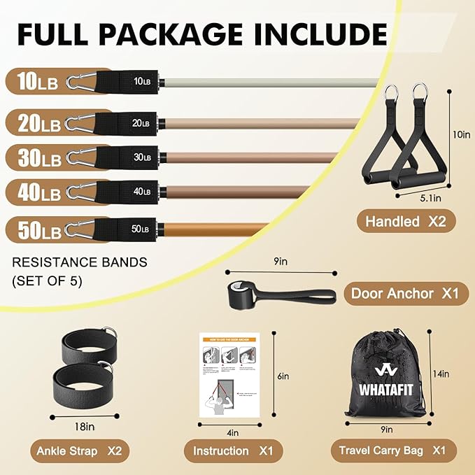 WHATAFIT Resistance Bands, Exercise Bands,Resistance Bands for Working Out, Work Out Bands with Handles for Men and Women Fitness, Strength Training Home Gym Equipment