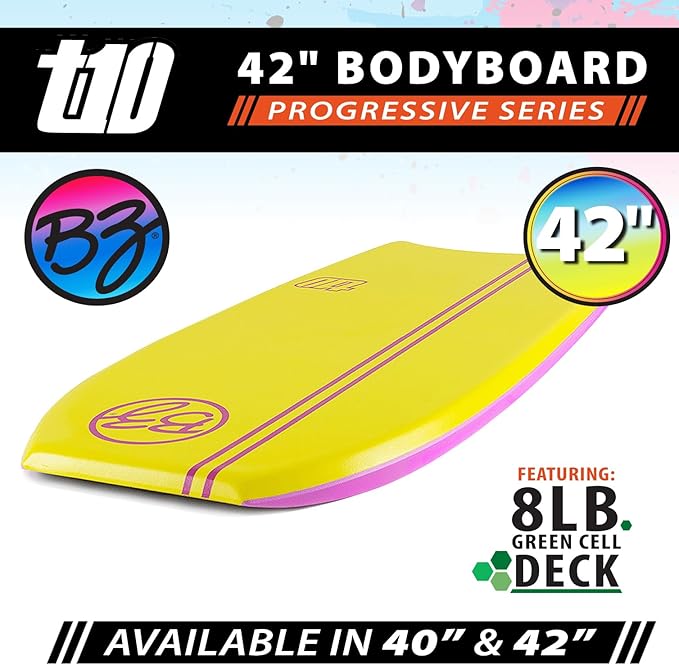 BZ BodyBoards - T-10 Progressive Series Bodyboard - HDPE Slick - Crescent Tail - PHUZION Core - 8lb Deck