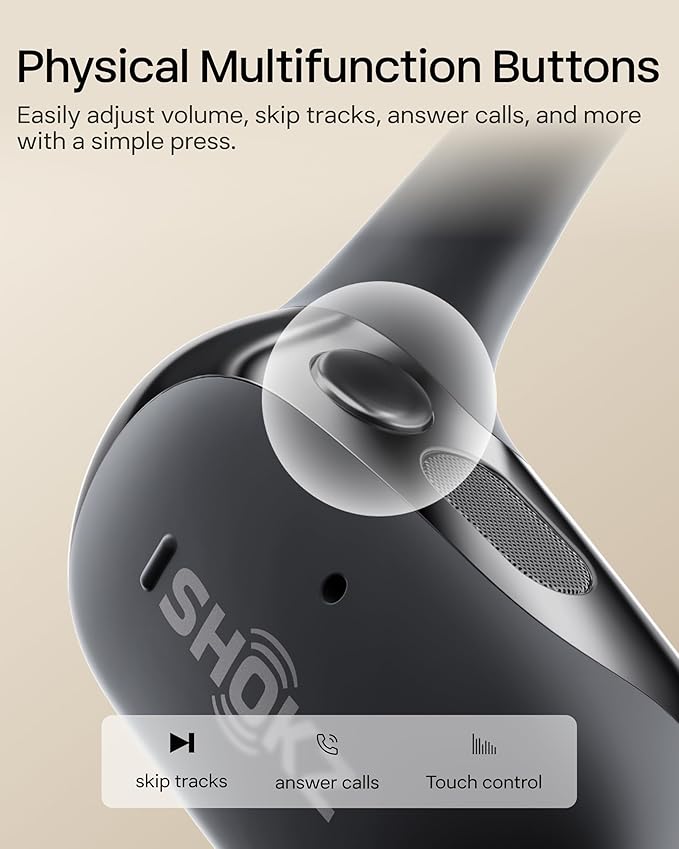 SHOKZ New OpenFit 2 Open-Ear Headphones, True Wireless Bluetooth Earphones with Microphone, Earhook Earbuds with 48 Hours of Playtime, Fast Charging, IP55 Water-Resistant, with Carrying Bag, Black