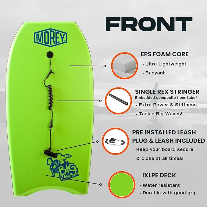 MOREY® Big Kahuna 44" The Original Bodyboard for Tall Riders. Body Board for Beach, Re-Engineered 2025 Model
