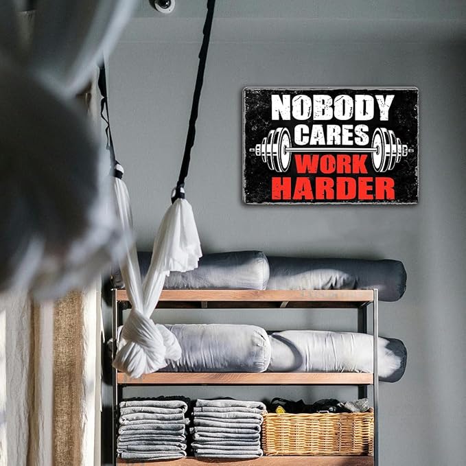 Ykfss Gym Posters For Home Gym Motivational Wall Art Decor Gym Room Tin Sign Nobody Cares Work Harder Sign Gym Metal Signs Boxing Poster Funny Garage Work Signs Motivation Workout Posters 8x12 Inch