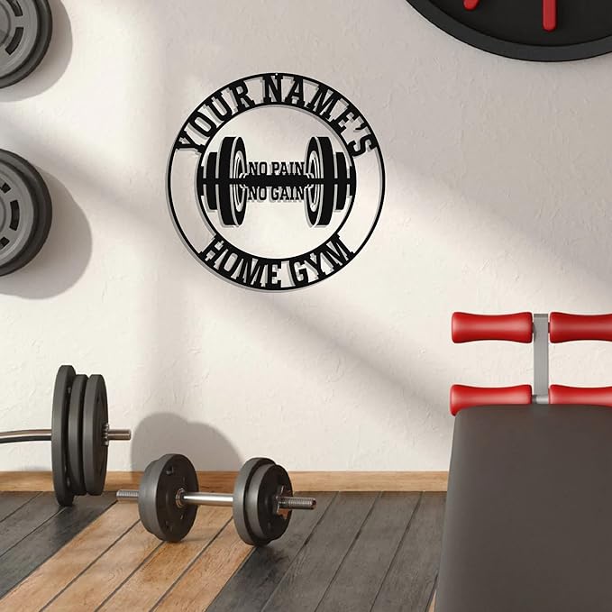 Personalized Home Gym LED Tin Metal Sign Multiple Sizes, Gym Sign Wall Decor, Exercise Workout Room Decor Fitness Center, Motivational Inspirational Hanging Wall Art Wall Plaque (03 w/o lights)
