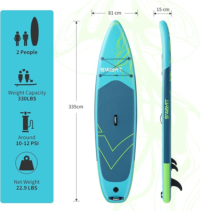 Inflatable Stand Up Paddle Board – Durable SUP for Adults & Youth,33" Wide Blow Up Paddle Board with Paddle, Pump, Backpack,Leash – All Around Stable for All Skill Levels, Carries up to 450 lbs