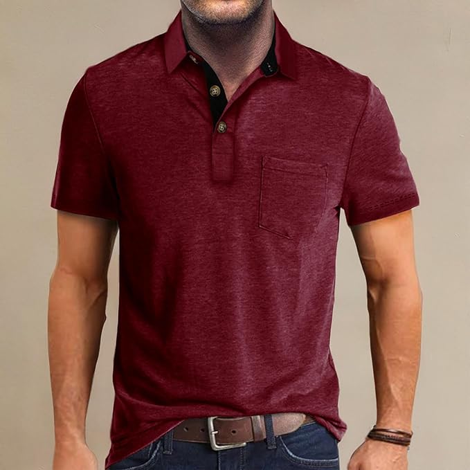 Men's Casual Polo Shirts Classic Button Basic Short Sleeve Shirt Solid Color Cotton Tees Golf Stylish Tops