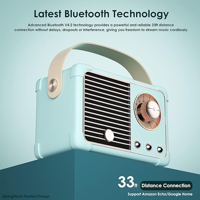 Retro Bluetooth Speaker,Wireless Vintage Small Speaker, Hands-Free Call,400mA Battery,TF Card, Aux Line, Portable Speaker for iOS Android Smartphone Home Office Gift Ideas Blue