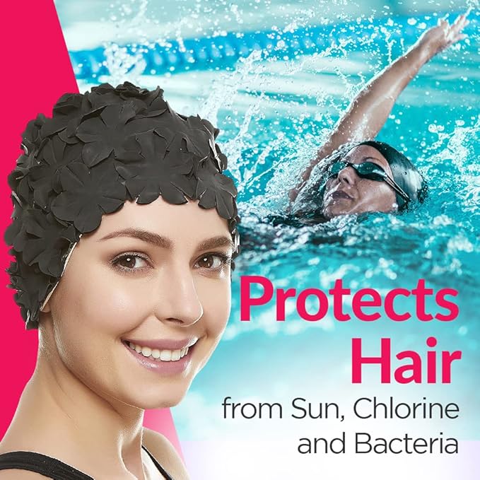 BEEMO Floral Petal Ladies Bathing Swim Cap Women Retro Swim Hat Long/Short Hair