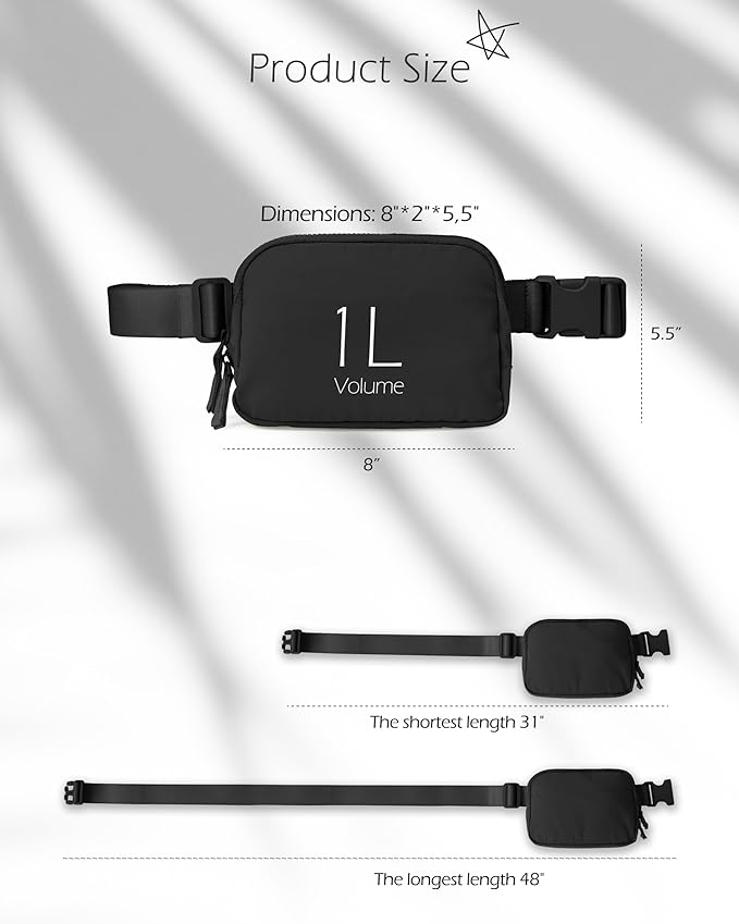 ODODOS Unisex Mini Belt Bag with Adjustable Strap Small Fanny Pack for Workout Running Traveling Hiking, Elegant Black